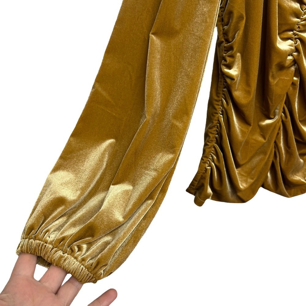 Velvet Ruched Sweetheart Blouse Top‎ XL Gold Long Sleeve Glam Luxe whimsigoth - Picture 2 of 7